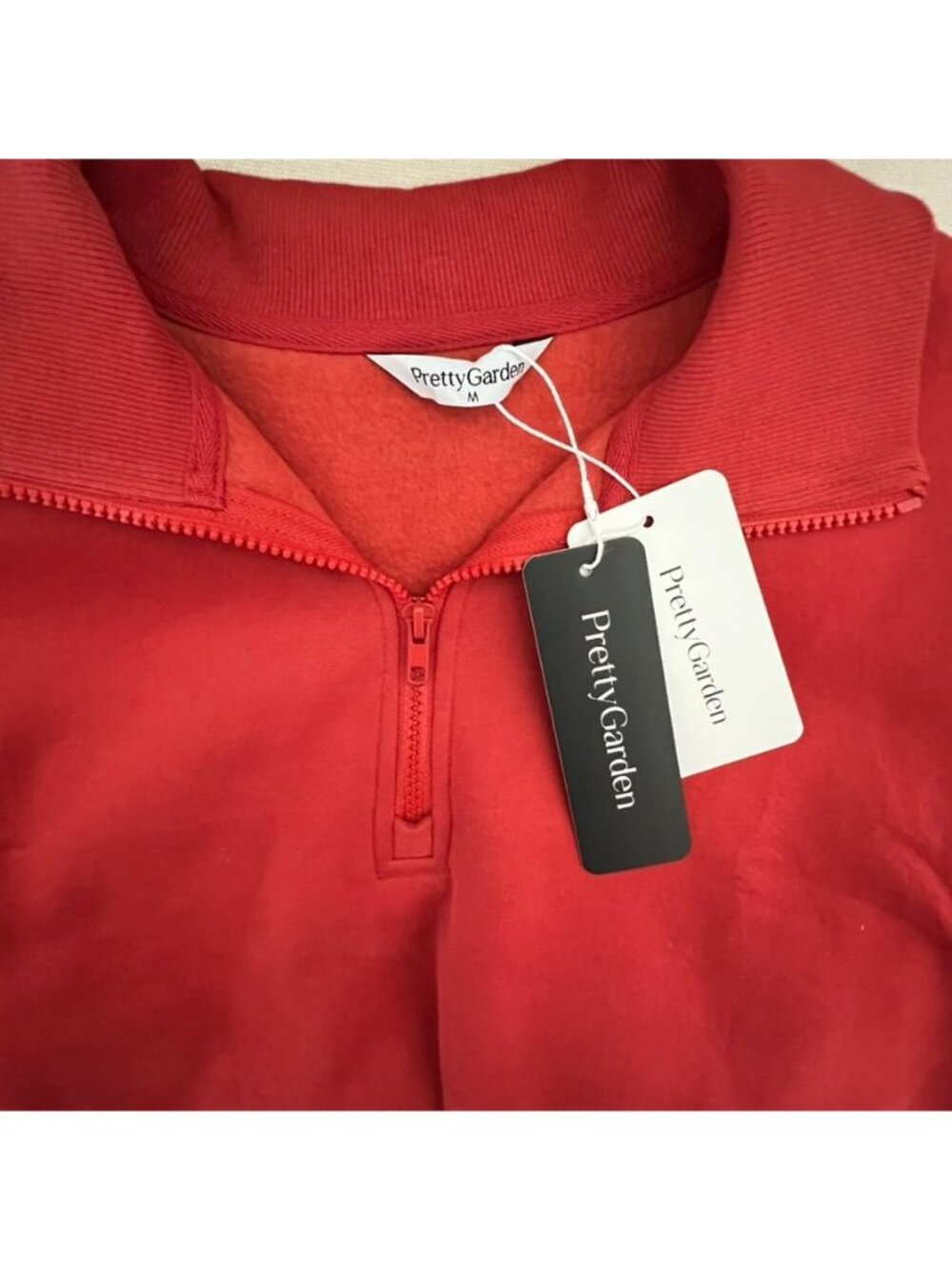 NWT Pretty Garden Brick Red Quarter-Zip Oversized Sweatshirt M Soft Cozy Preppy - Picture 5 of 9